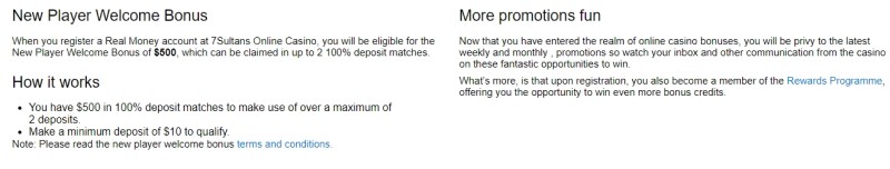 Latest Promotions Bonuses 7Sultans Online Casino